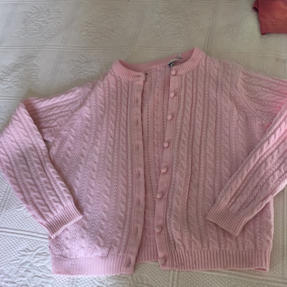 Vtg true prep pink Deans cable cardigan